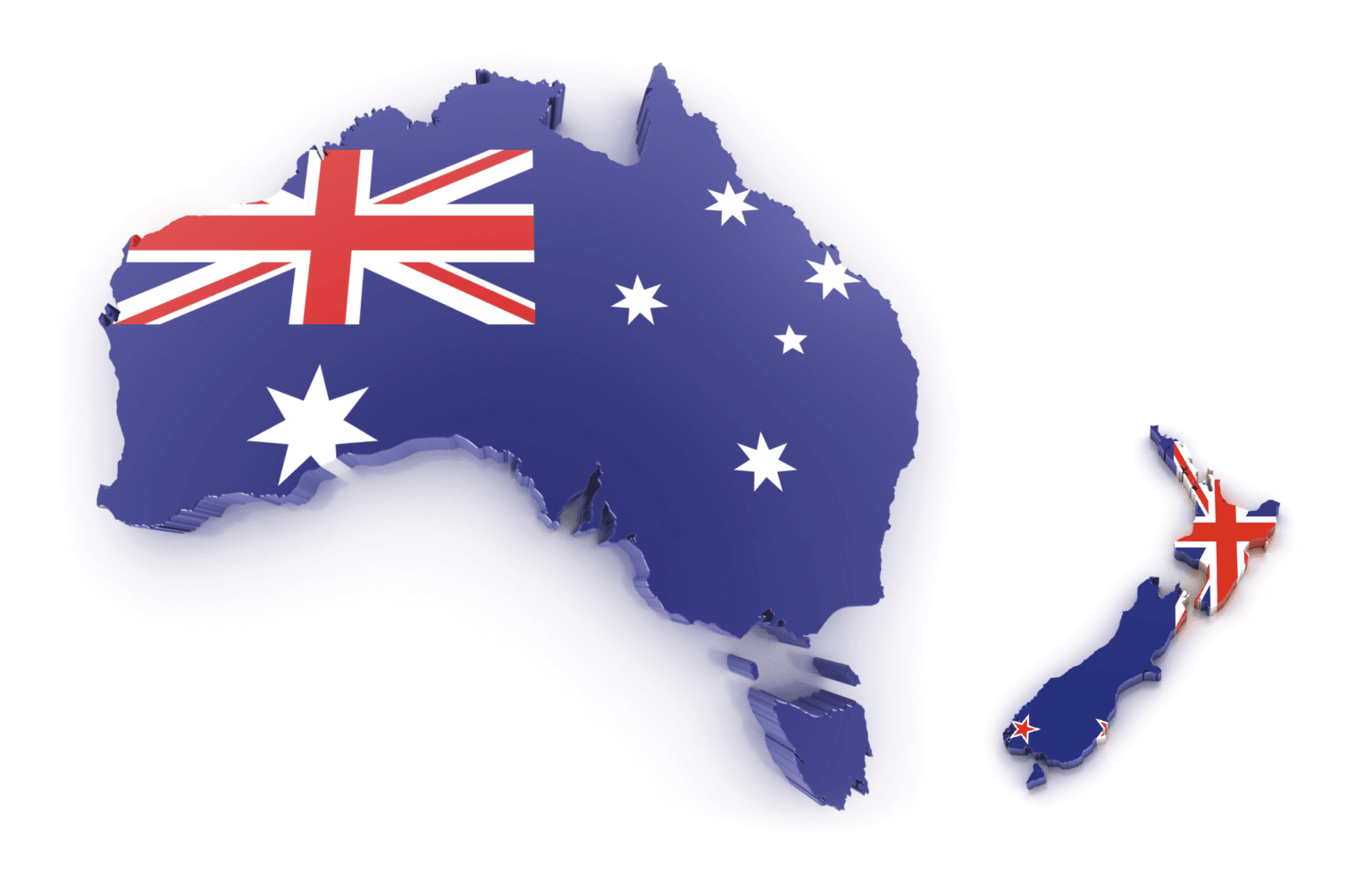 comparison of the New Zealand and Australia map and flag